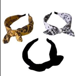 WIDE Knotted Headband Paisley and Solid Color with Top Knot Accent Set of 3